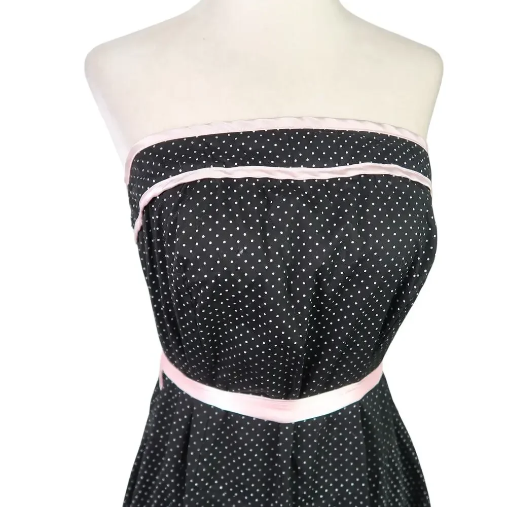 Vintage Y2K Torrid Black and White Polka Dot Strapless Midi Party Dress 14 - Picture 2 of 7